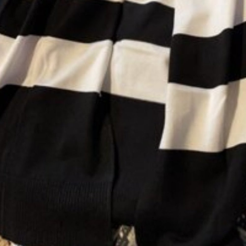 Colorblock stripes open front long Cardigan  Black - Picture 7 of 9